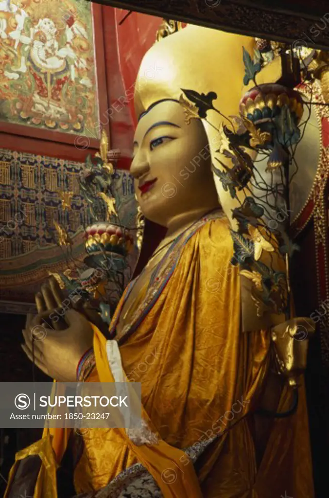 China, Beijing, Part View Of The Maitreya Future Buddha Twenty-Six Metre High Standing Figure In The Wanfuge Lama Temple.