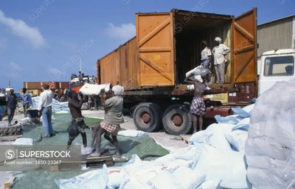 Somalia, Mogadishu, Loading French Food Aid Of Wheat Flour Onto Truck For Distribution From Mogadishu Port.