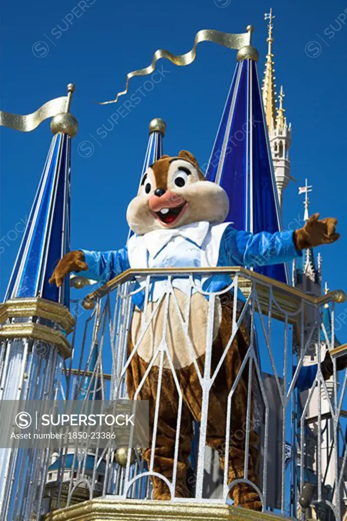 Usa, Florida, Orlando, Walt Disney World Resort. Chipmunk Character During The Disney Dreams Come True Parade In The Magic Kingdom.