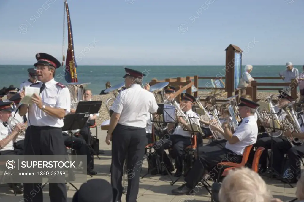 England, West Sussex, Worthing, The Salvation Army Band Playing On The Seafront