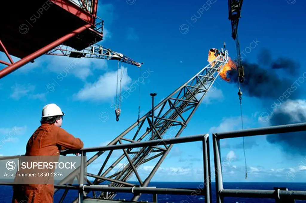 Industry, Factory, Oil, Oli Rig Worker On North Sea Oil Drilling Platform
