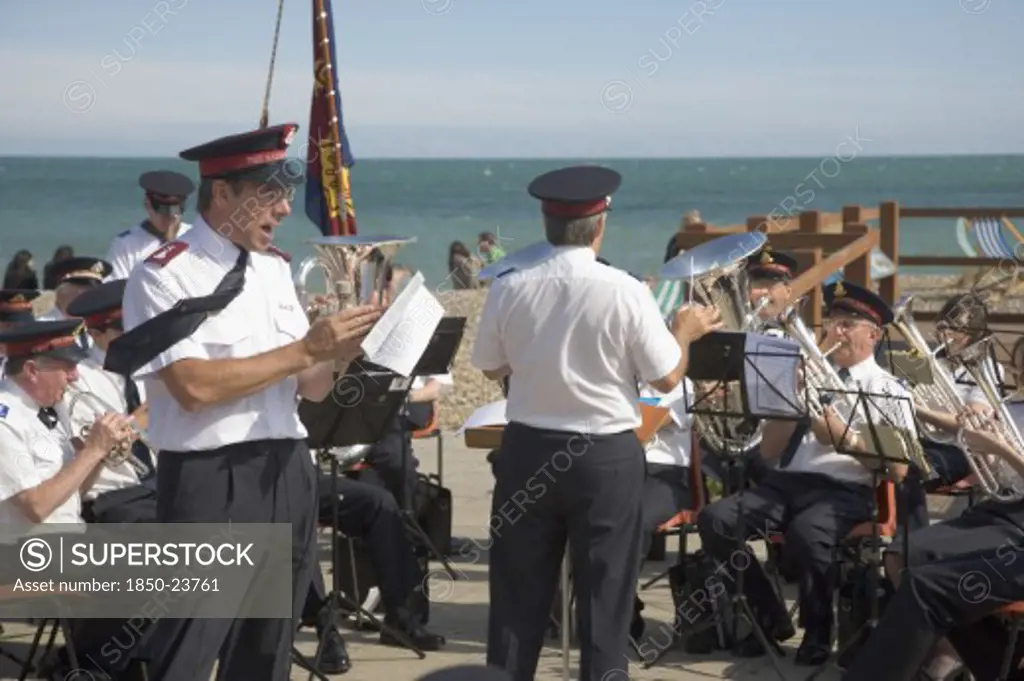 England, West Sussex, Worthing, The Salvation Army Band Playing On The Seafront