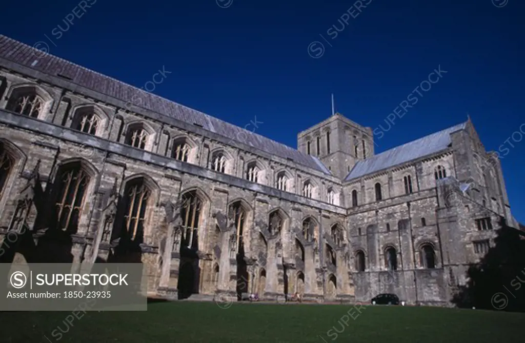 England, Hampshire, Winchester, Winchester Cathedral. Part View Seen From The Cathedral Close