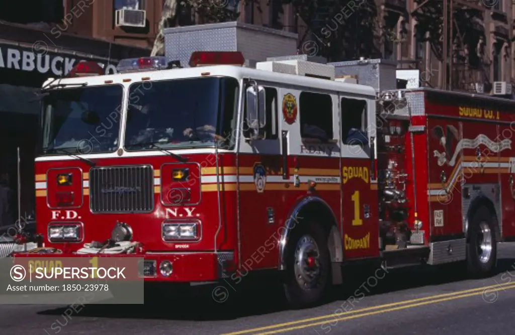Usa, New York, New York City, New York Fire Department Truck On Street.
