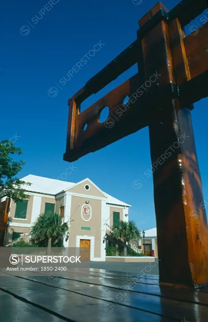 Bermuda, St Georges, The Town Hall With The Stocks In The Foreground