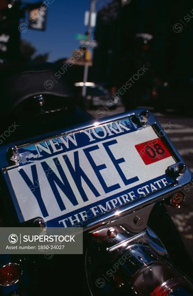 Usa, New York, New York City, Detail Of Motorbike Number Plate Ynkee