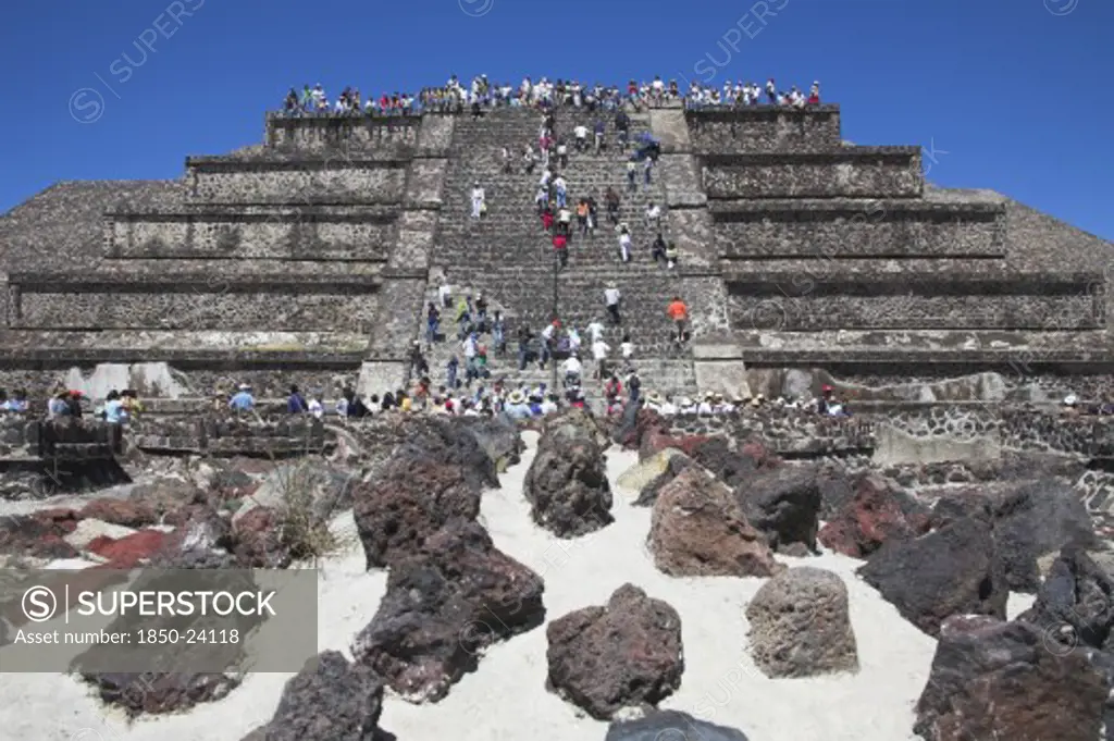 Mexico, Mexico State, Teotihuacan, 'Tourists, Pyramid Of The Moon, Piramide De La Luna, Teotihuacan Archaeological Site'