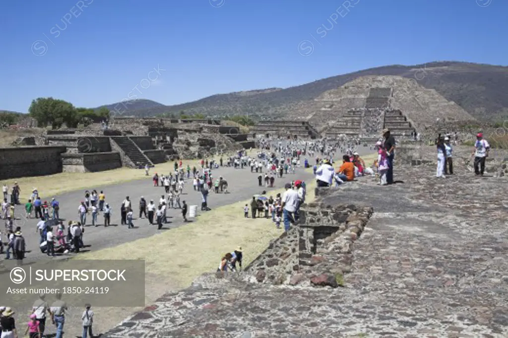 Mexico, Mexico State, Teotihuacan, 'Tourists, Pyramid Of The Moon, Calzada De Los Muertos, Teotihuacan Archaeological Site'