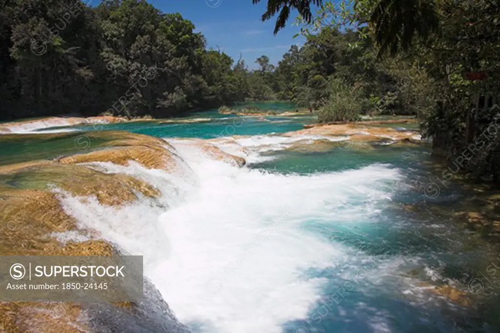 Mexico, Chiapas, Parque Nacional Agua Azul, 'Cascada Agua Azul, Agua Azul Waterfall, Near Palenque'
