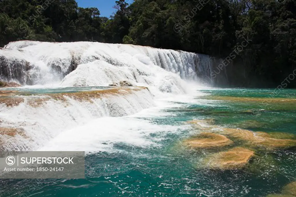 Mexico, Chiapas, 'Parque Nacional Agua Azul,', 'Cascada Agua Azul, Agua Azul Waterfall, Near Palenque'