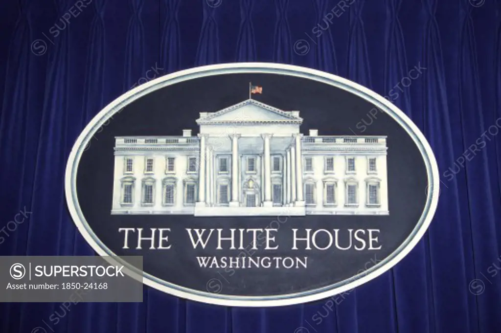 Usa, Washington Dc, 'White House Sign And Logo, Press Room, The White House, Pennsylvania Avenue,'