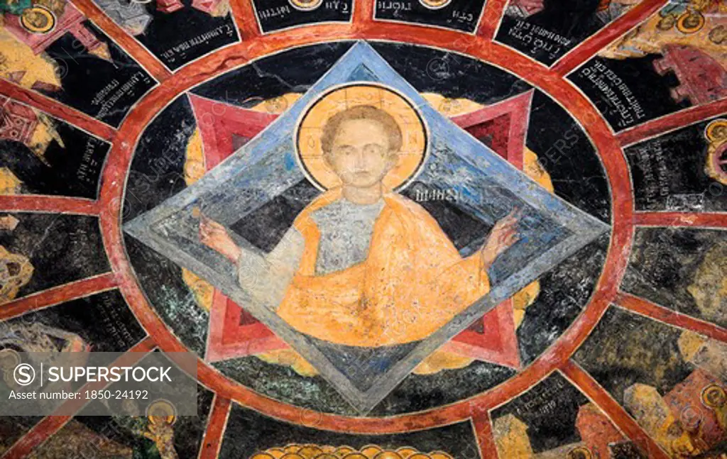 Romania, Transylvania, Sinaia, 'Prahova Valley, Paintings On Ceiling Of Old Church, Sinaia Orthodox Holy Monastery'