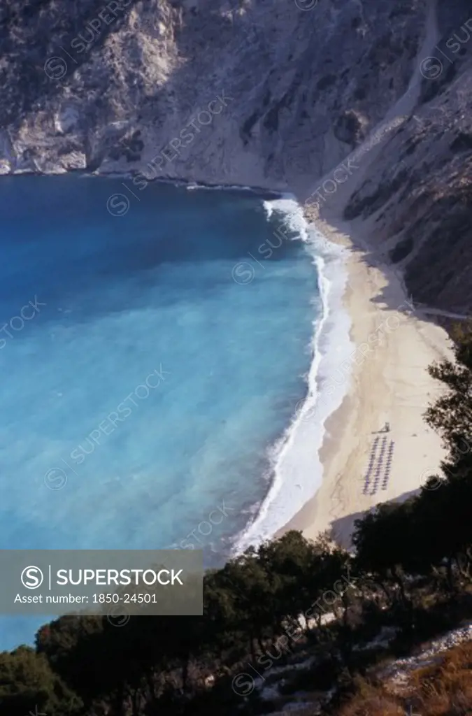 Greece, Ionian Islands, Cephalonia, View Over Mirtos Beach.