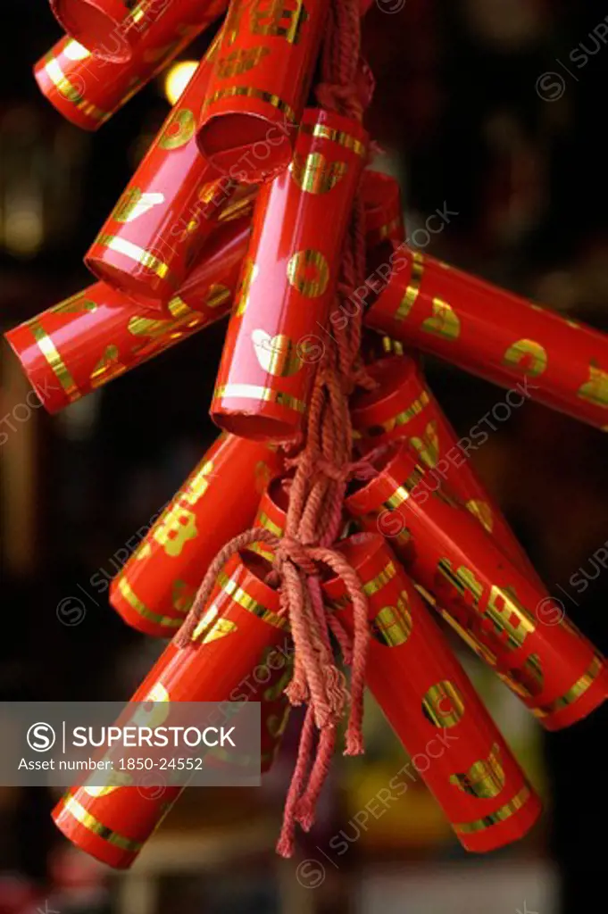 Thailand, North, Chiang Mai, 'Chinese New Year Celebrations. Decorations Outside A Shop, Warorot Market, Chiang Mai'S China Town,'