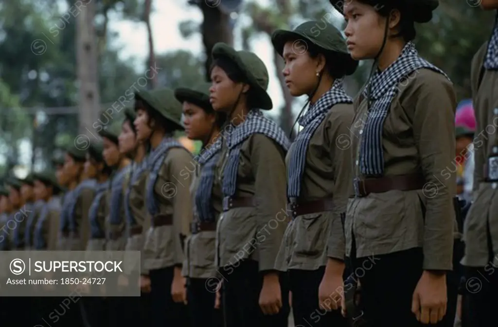 Vietnam, War, Line Of Viet Cong Female Soldiers.