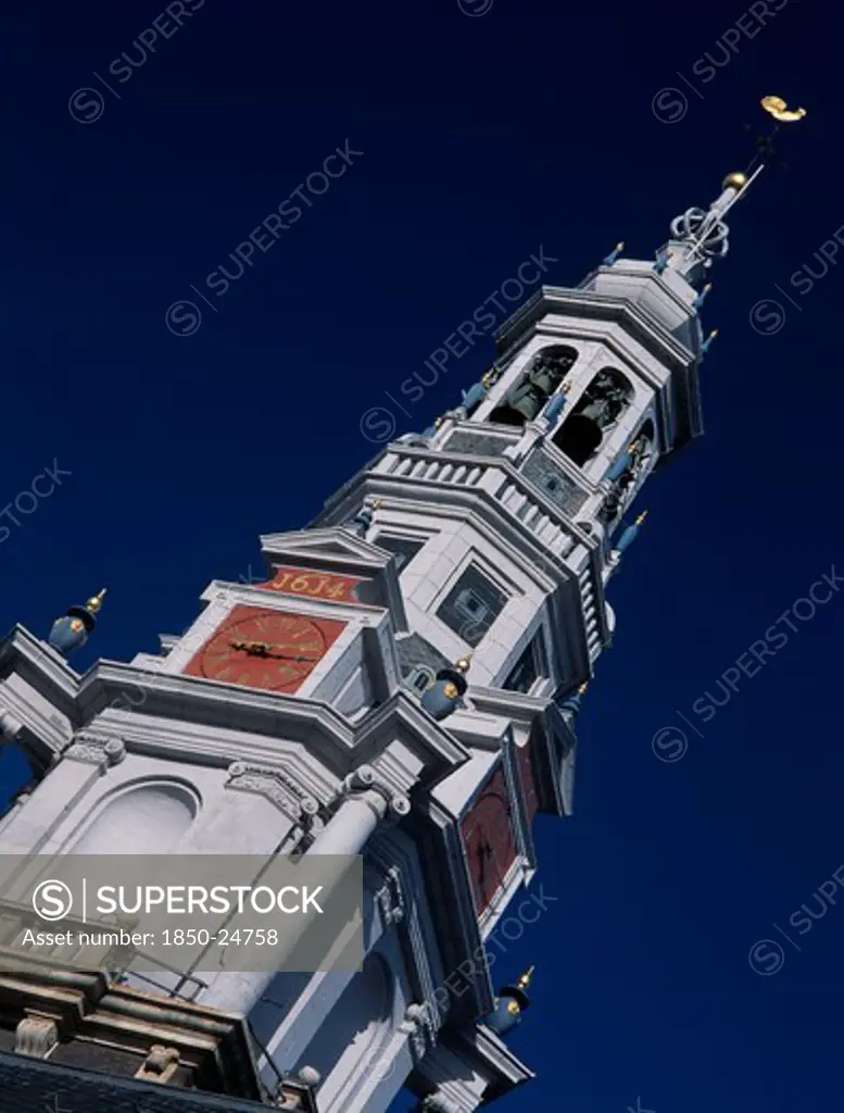 Holland, Noord Holland, Amsterdam, Zuiderkerk Tower Completed In 1614. Angled View Of The First Protestant Church Built In Amsterdam By Hendrick De Keyser Between 1603 And 1611
