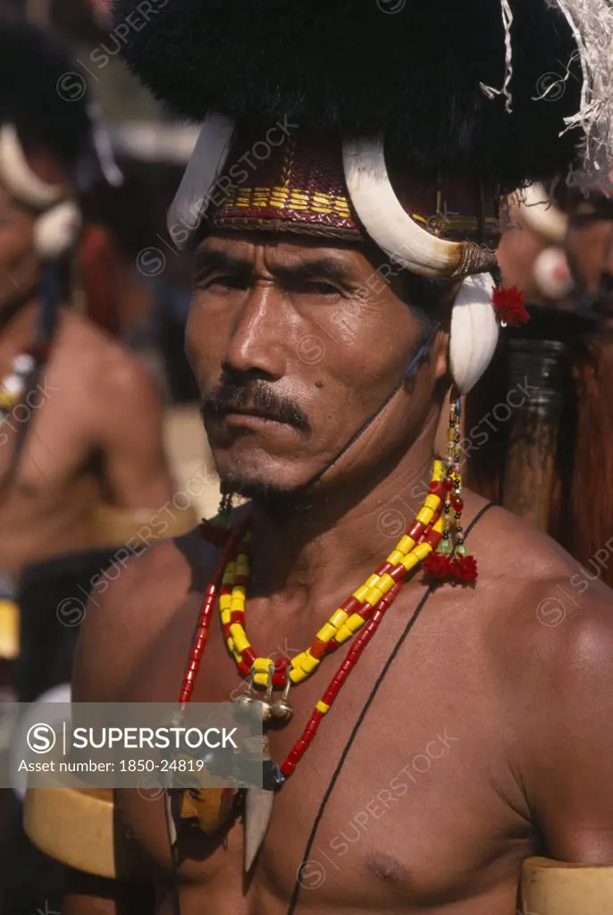 India, Rajasthan, Jaipur, Portrait Of A Male Tribal Dancer From Nagaland At The Jaipur Heritage Festival