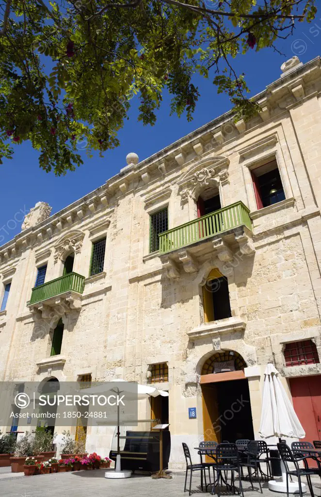 Malta, Valletta, The Waterfront Redevelopment Of Old Baroque Pinto Wharehouses Below The Bastion Walls Of Floriana Beside The Cruise Ship Terminal
