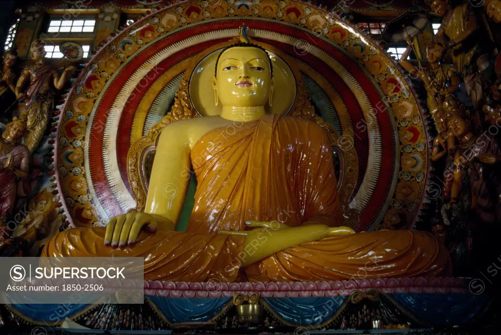 Sri Lanka, Colombo, Seated Buddha Statue Inside A Temple