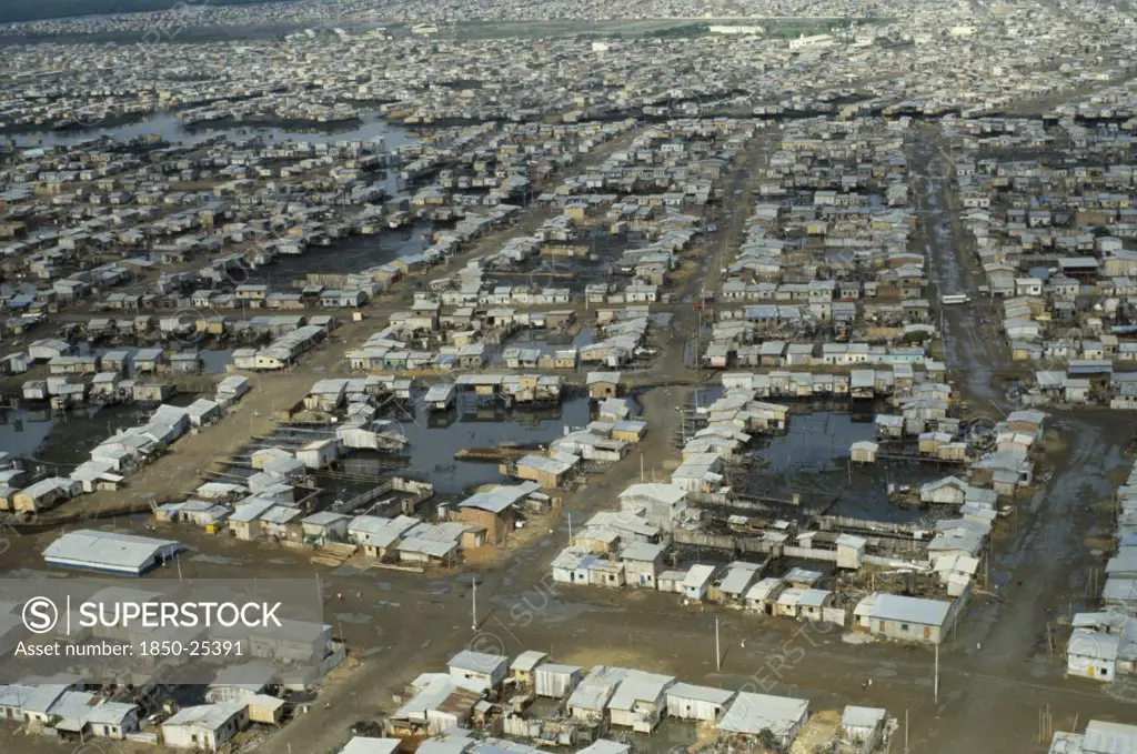 Ecuador, Guayas Province, Guayaquil , Aerial View Over Slum Housing