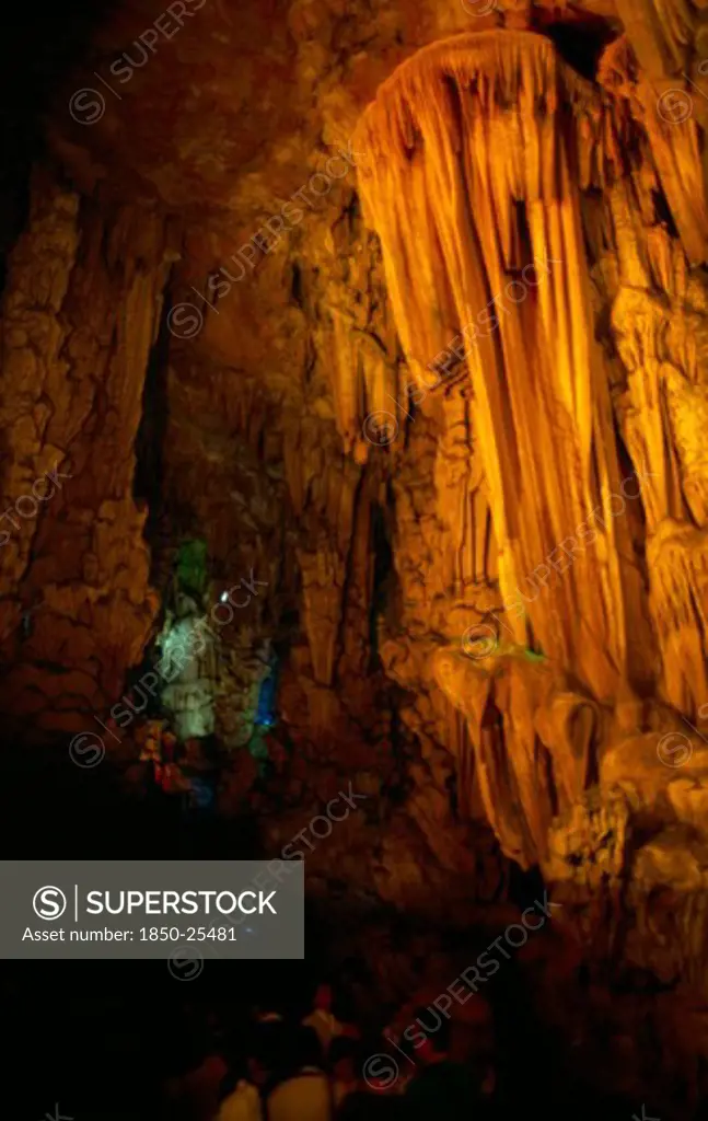 China, Guangxi, Guilin, Reed Flute Caves. Rock Formations In Golden Light
