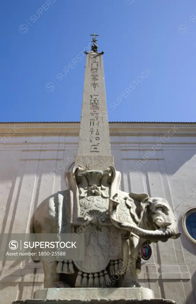 Italy, Lazio, Rome, Bernini Marble Elephant In The Obelisk Of Santa Maria Sopra Minerva In The Piazza Della Minerva