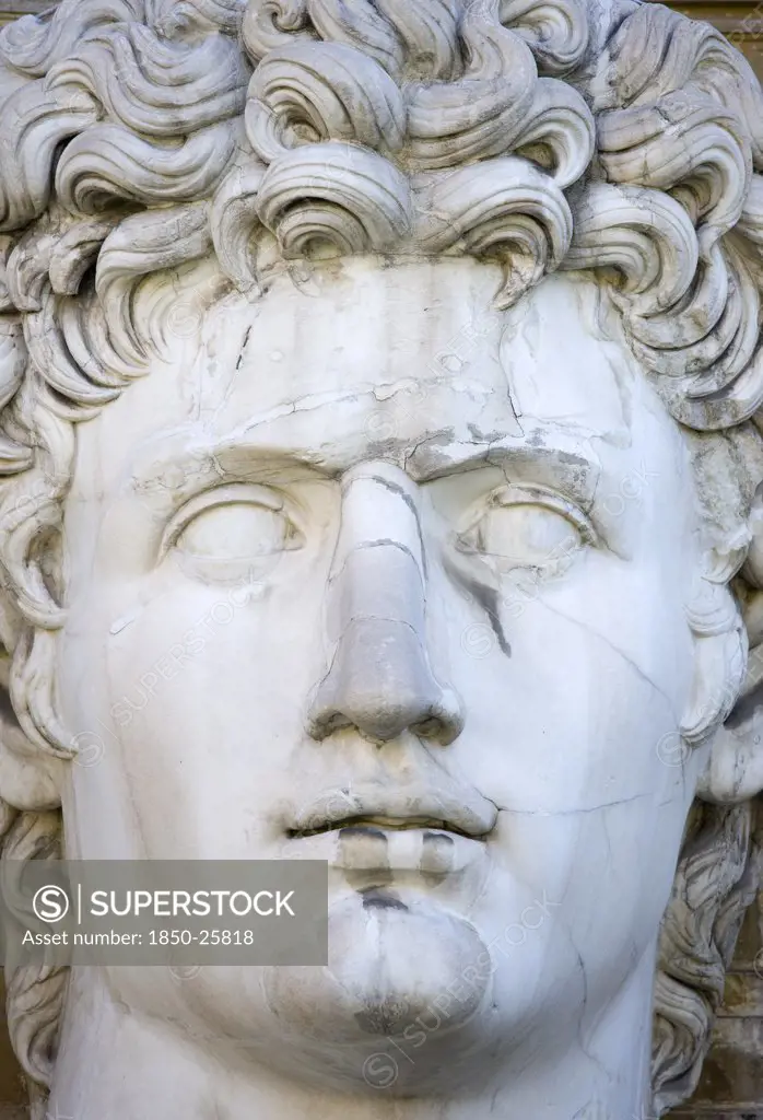 Italy, Lazio, Rome, Vatican City Museum Head And Face Detail Of The Marble Statue Of Caesar Augustus In The Cortile Della Pigna