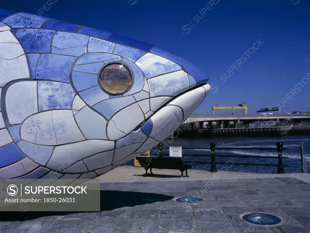 Ireland, North, Belfast, 'Lagan Weir.  Big Fish Sculpture, Part View Of Head.'
