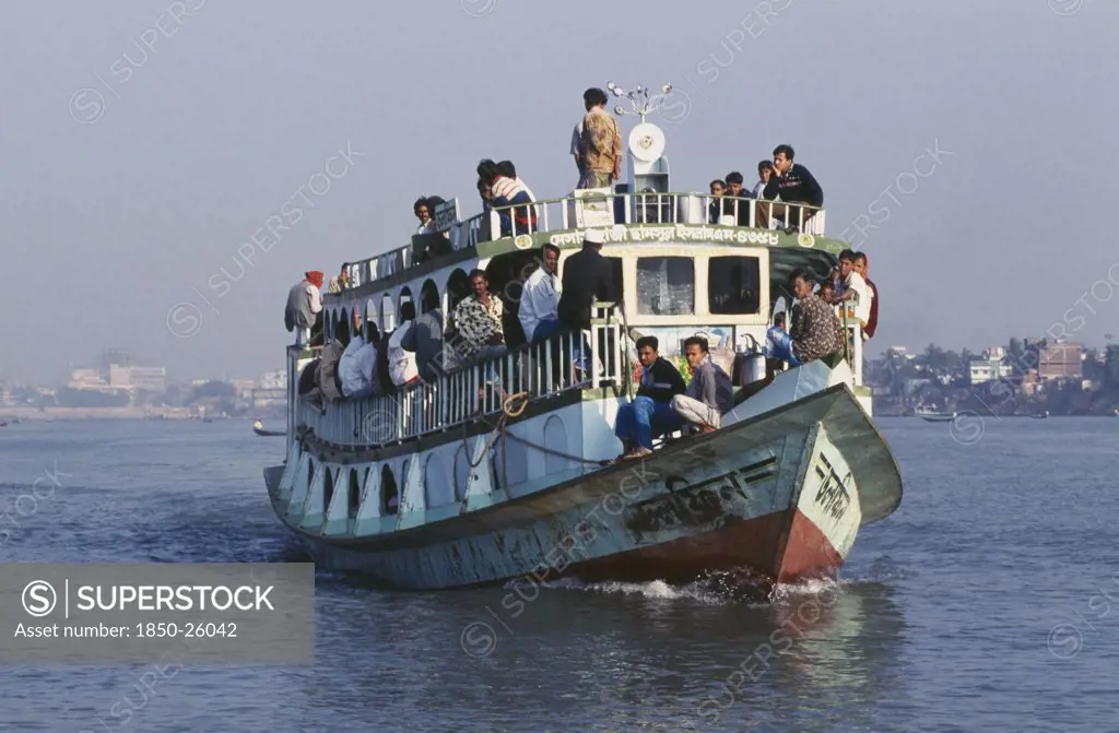 Bangladesh, Dhaka, 'Steamer Ferry On River, Crowded With Passengers.'