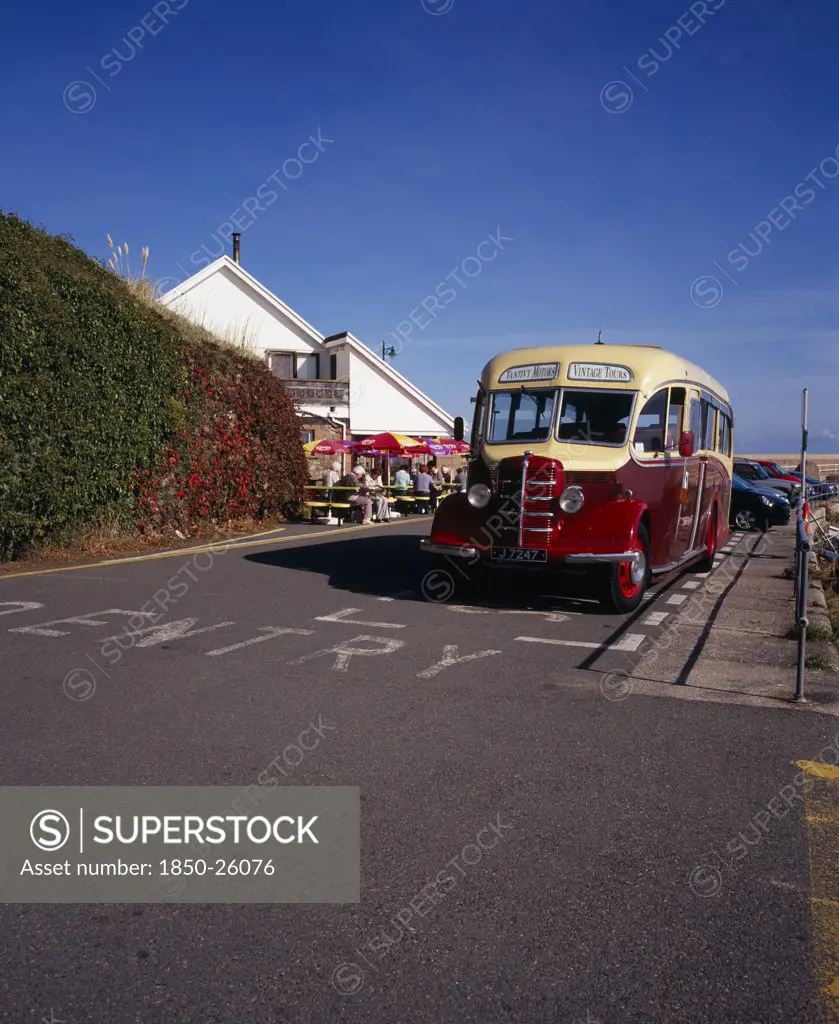 United Kingdom, Channel Islands, Jersey, A 1950S Bedford Bus Used To Carry Visitors Around The Island At St Catherine