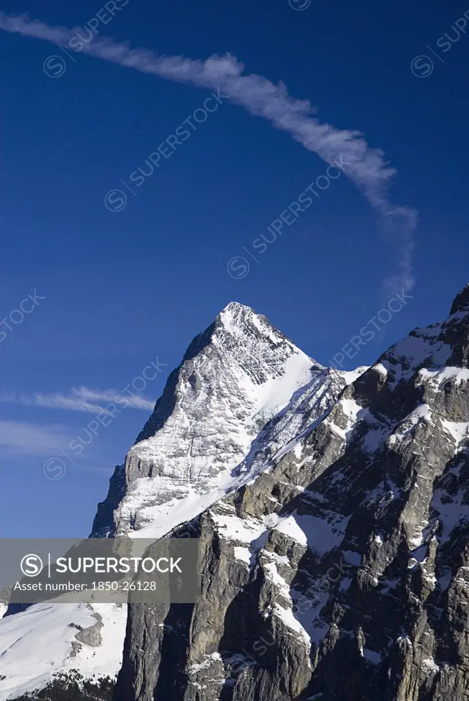 Switzerland, Bernese Oberland, Murren, Close Up Of The Eiger Mountain From Murren.