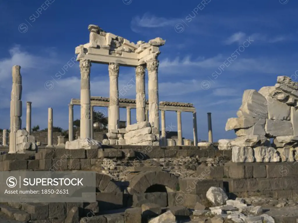 Turkey, Aegean Coast, Pergamum, Acropolis Ruins On Outskirts Of Bergama.