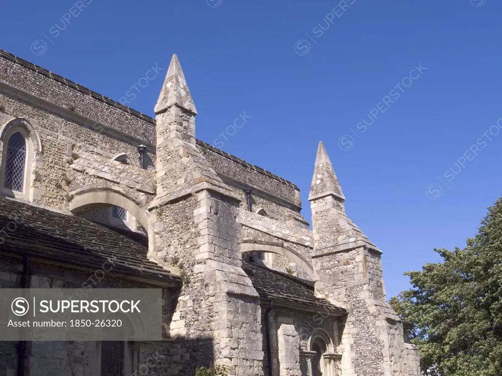 England, West Sussex, Shoreham-By-Sea, The Norman Church Of St Mary De Haura South Transept Showing Flying Buttresses.