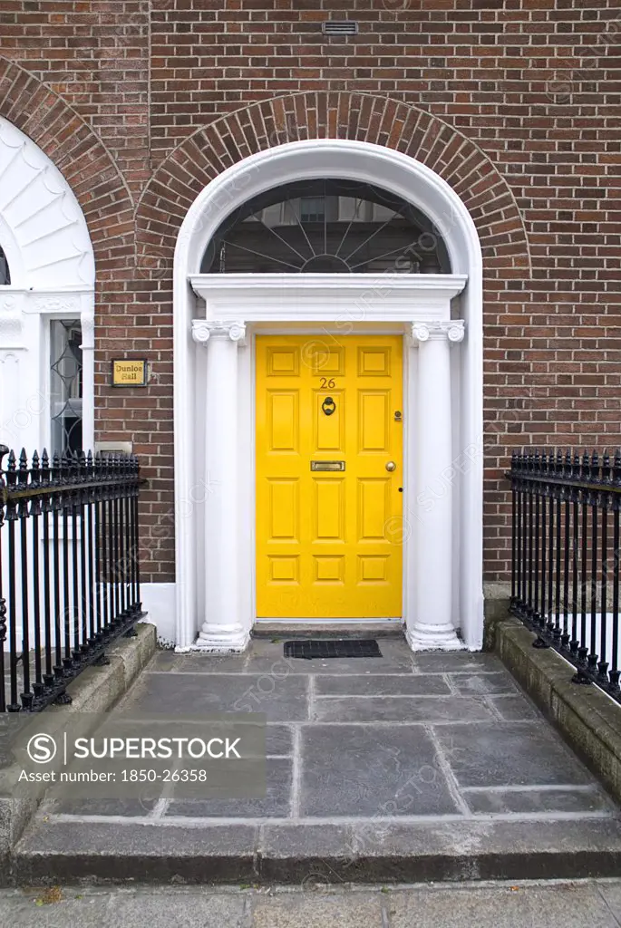 Ireland, Dublin, Dublin, Georgian Doorway Near Merrion Square With Yellow Door