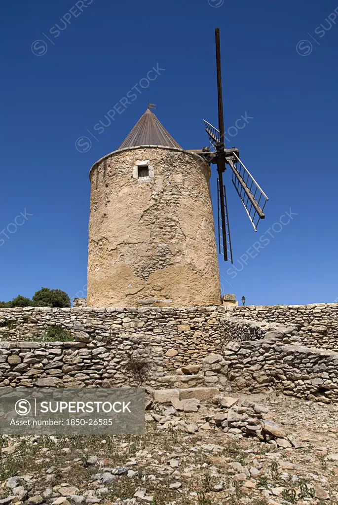 France, Provence Cote DAzur, Vaucluse, St-Saturnin-Les Apt.  Seventeenth Century Windmill In The Village.