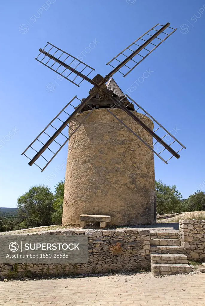 France, Provence Cote DAzur, Vaucluse, St-Saturnin-Les Apt.  Seventeenth Century Windmill In The Village.