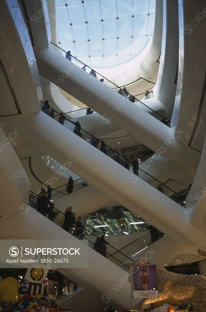 England, West Midlands, Birmingham, The Bullring Shopping Centre. Interior View Of The Escalators