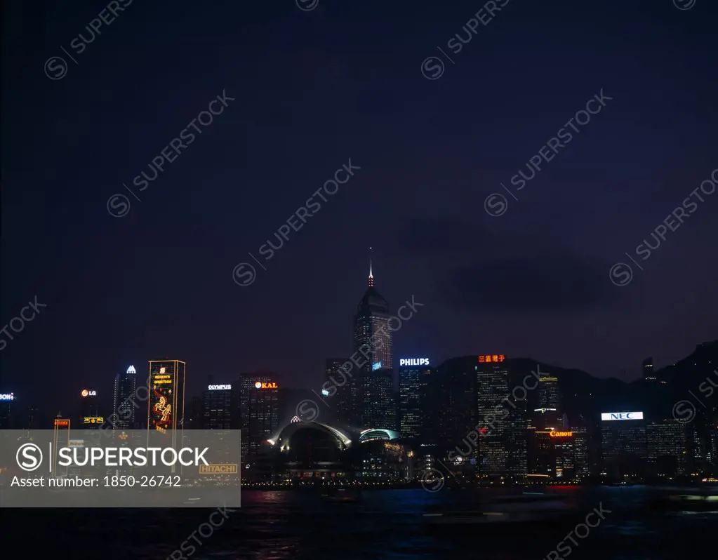 China, Hong Kong, Hong Kong Island Skyline At Night.