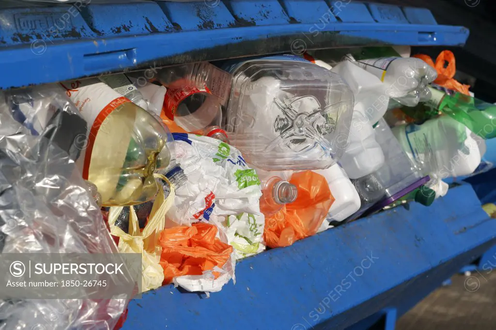 Environment, Green Issues, Recycling, 'Plastic Cartons, Bags And Packing In Blue Bin To Be Recycled '