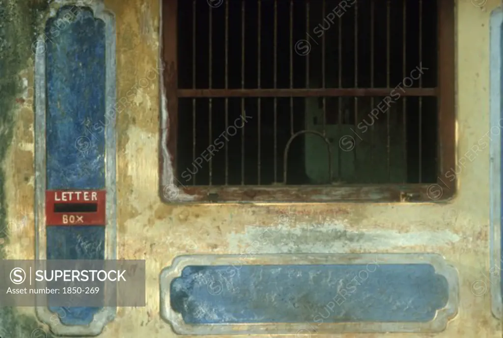 Sri Lanka, Near Jaffna, Detail Of Colourful But Weathered Post Office Window