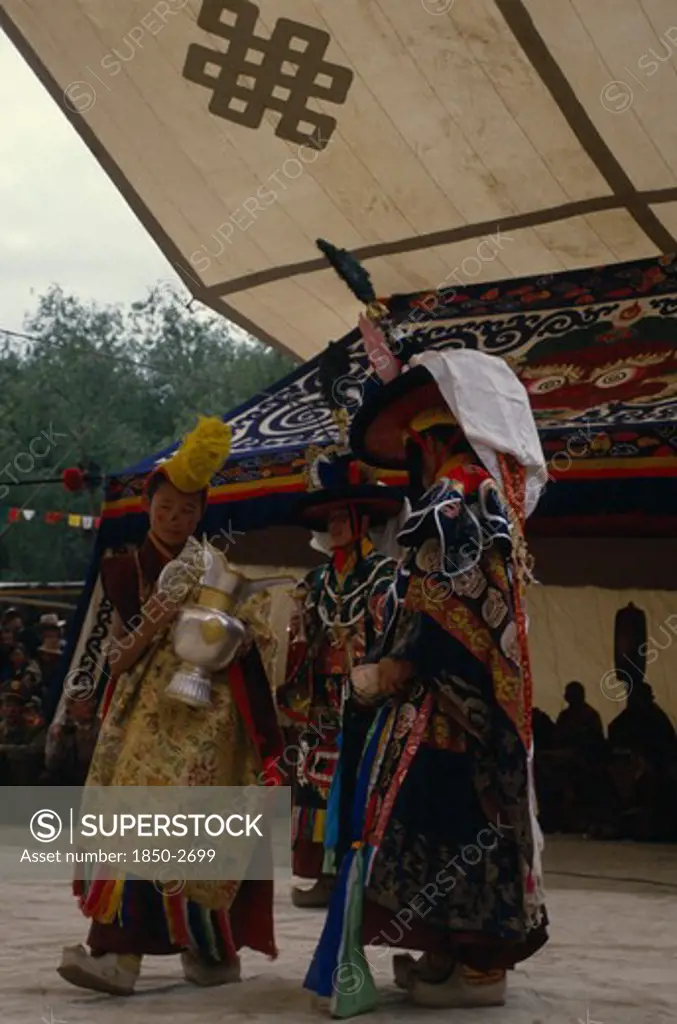 China , Tibet , Tibetan Dancers At Full Moon Festival.