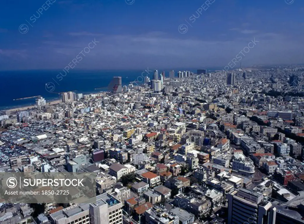 Israel, Tel Aviv , Aerial View Over The City Toward The Coast From The Shalom Tower.