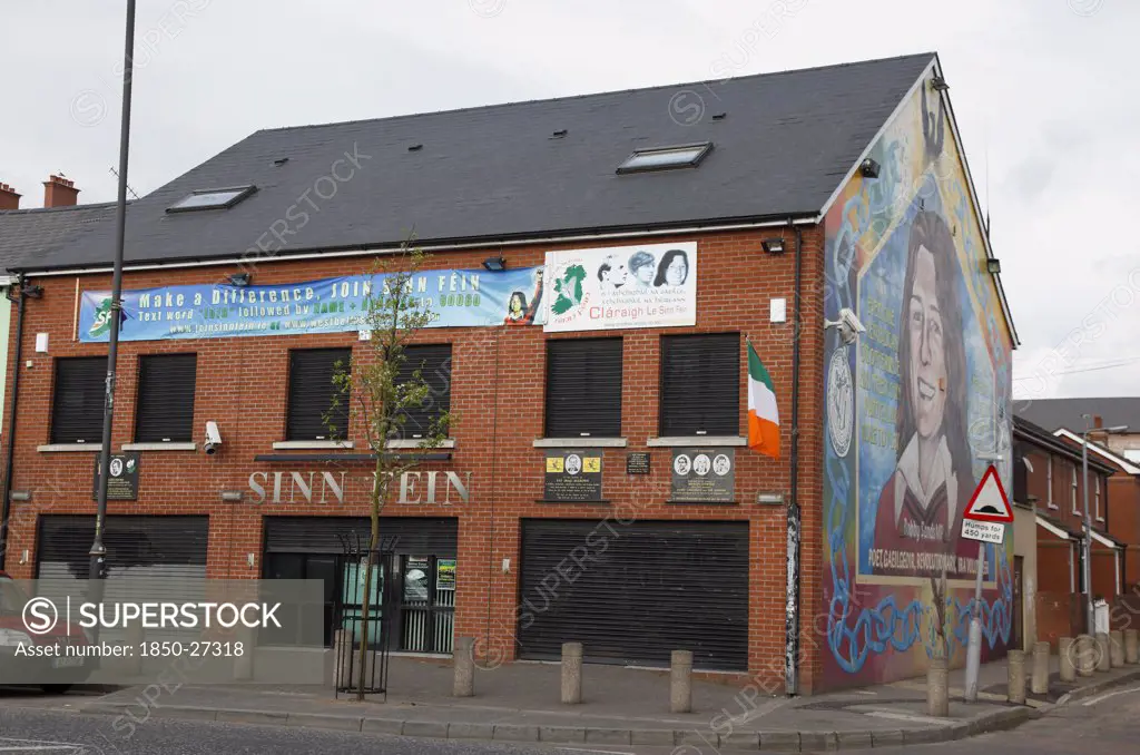 Ireland, North, Belfast, 'Falls Road, Mural Of Bobby Sands On The Gable End Of The Sinn Fein Headquarters On The Corner Of Sevastapol Street.'