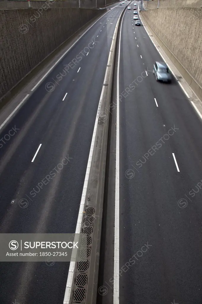 Transport, Road, Cars, View Over Empty Carriageways On The Westlink Underpass In Belfast.