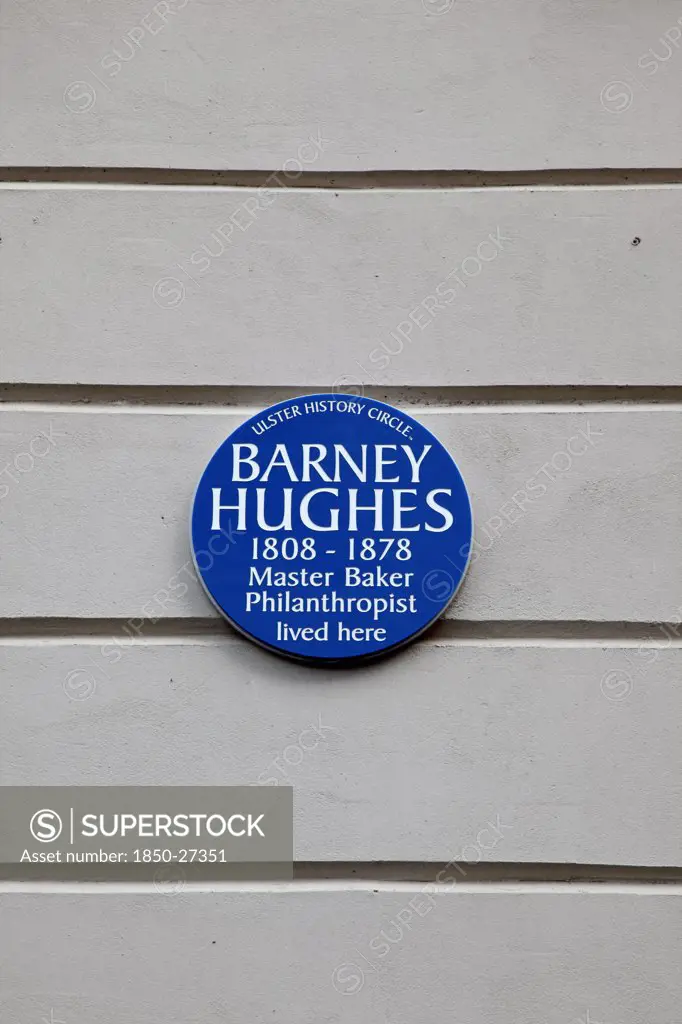 Ireland, North, Belfast, 'West, College Square North, Blue Plaque For Local Baker Barney Hughes.'