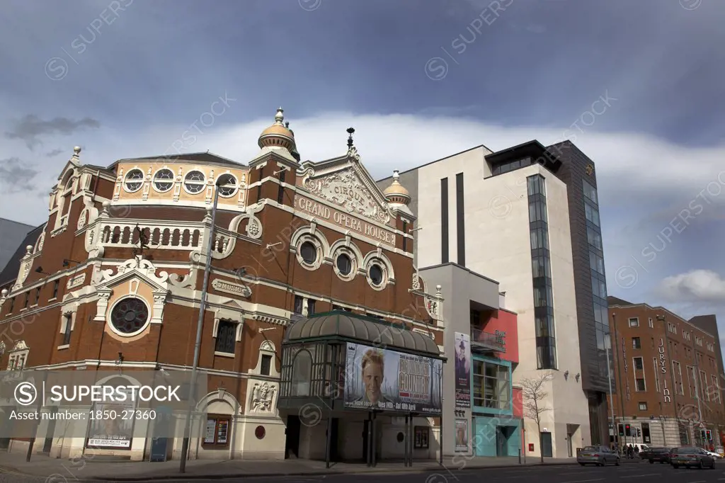 Ireland, North, Belfast, 'Great Victoria Street, Exterior Of The Grand Opera House With Its New Modern Extension Next To The New Fitzwilliam 5 Star Hotel'