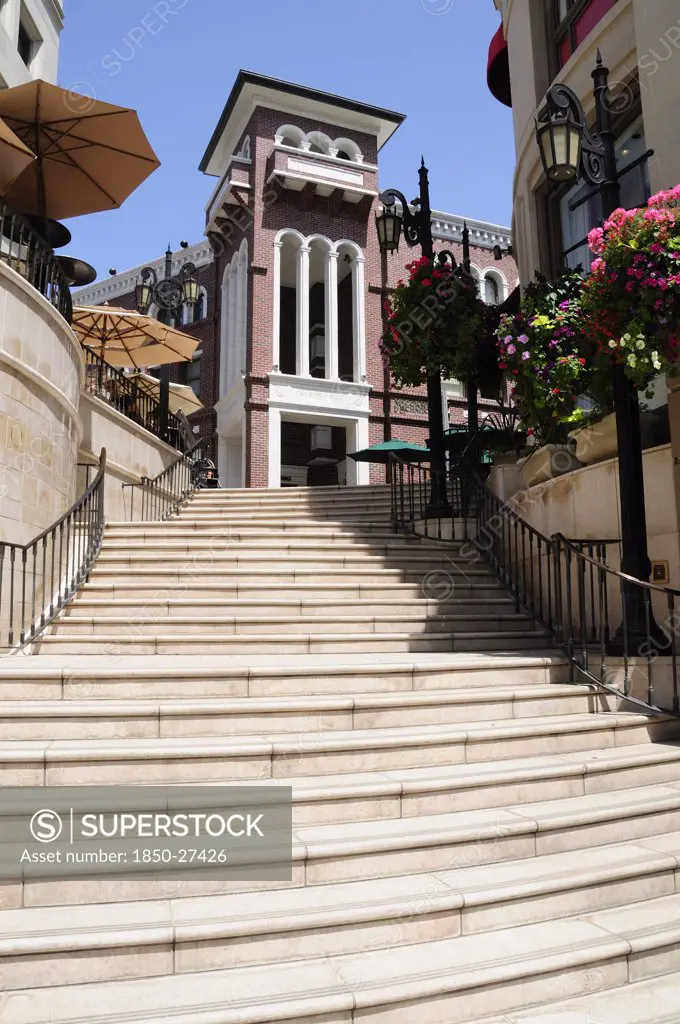Usa, California, Los Angeles, Rodeo Drive. Spanish Steps Leading To Two Rodeo Shopping Alley