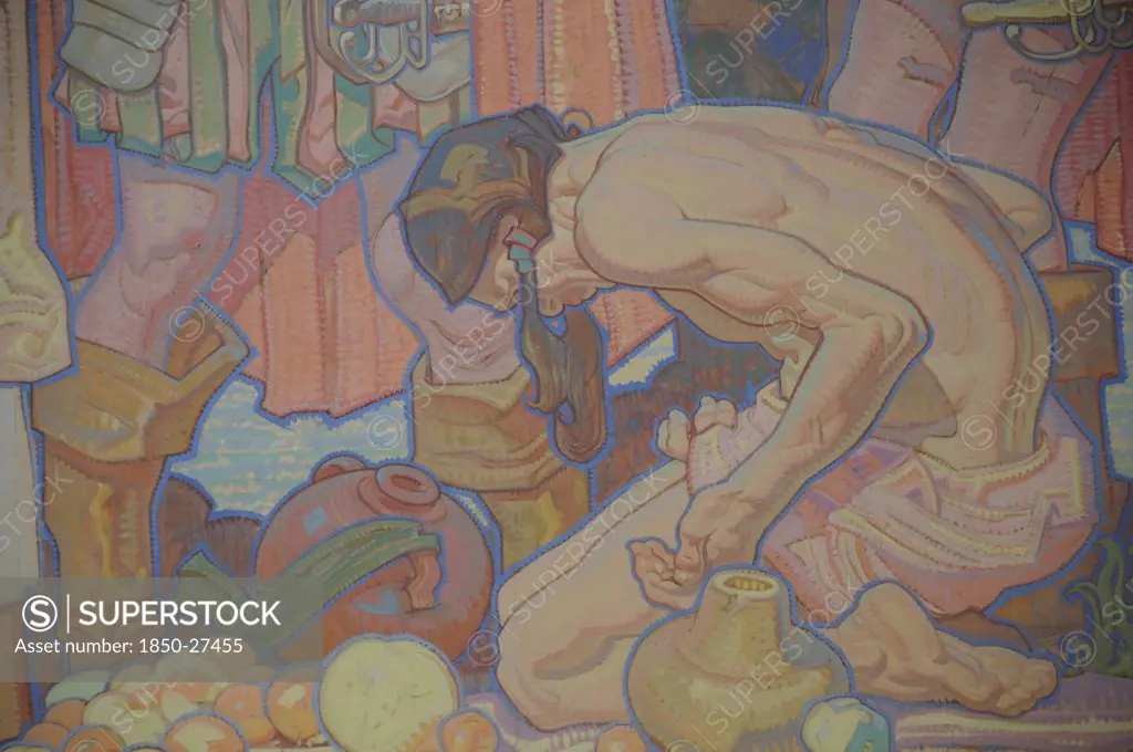 Usa, California, Los Angeles, 'Dean Cornwell Mural Depicting Discovery, La Central Library'
