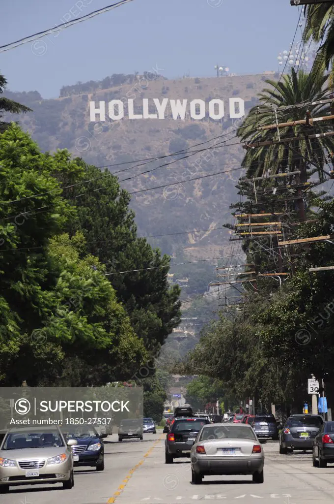 Usa, California, Los Angeles, Hollywood Sign From Beechwood Drive.