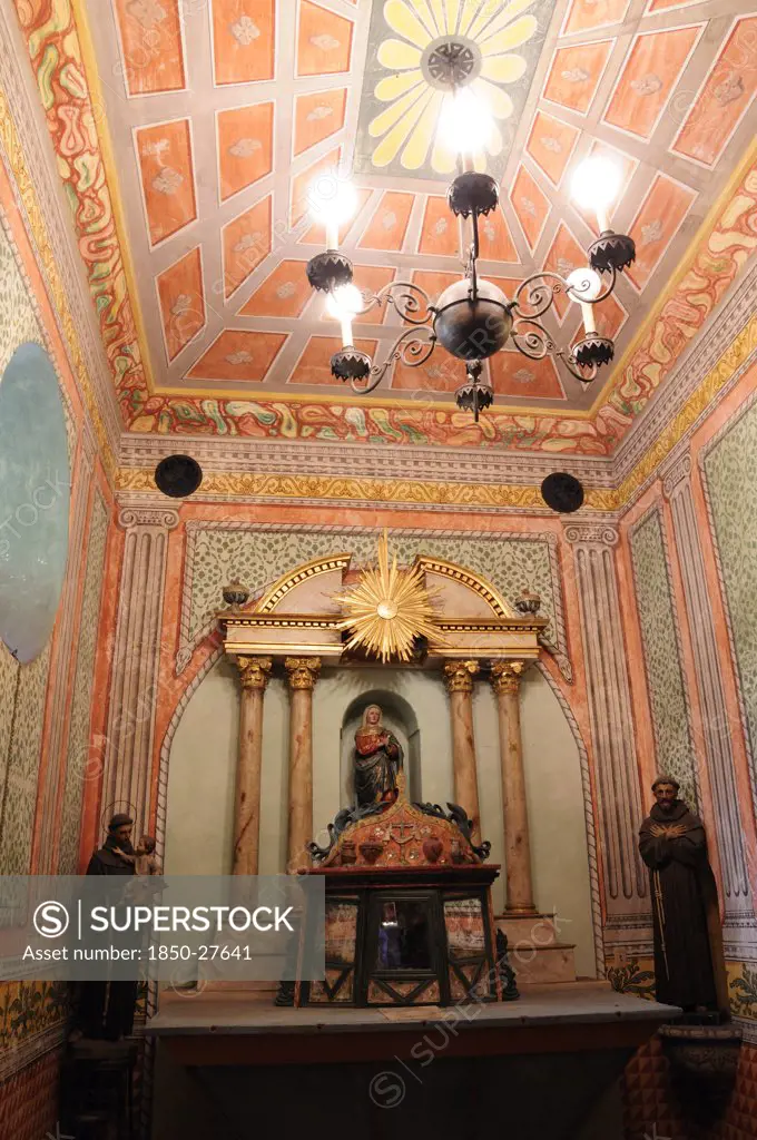 Usa, California, Santa Barbara, 'Altar & Tabernacle Of 1786 Housed In Baptistery, Mission Santa Barbara'